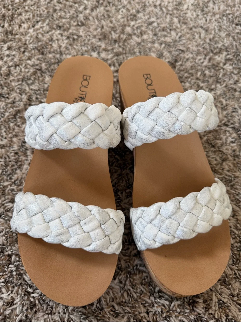 Boutique by Corkys White Braided Double-Strap Wedge Sandals